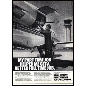 1985 US Navy Reserve Recruiter Recruiting Vintage Print Ad Airport 80s Wall Art